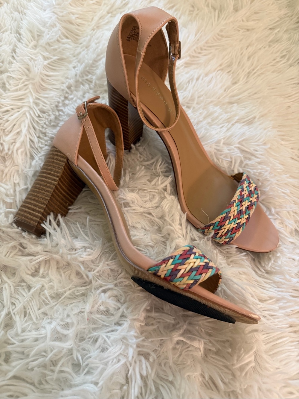 Madden Girl Bellaa Multicolor Woven Strappy Block Heel Sandals 9.5